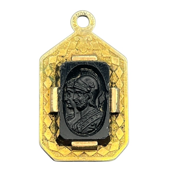 Victorian warrior carved intaglio cameo watch fob pendant for necklace vintage